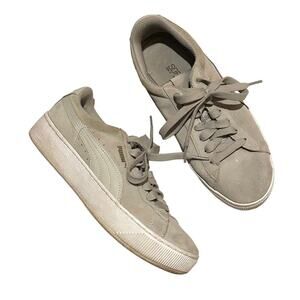 Puma Vikky Stacked Gray Suede Leather Tie Tennis Shoes Sneakers Women's 8